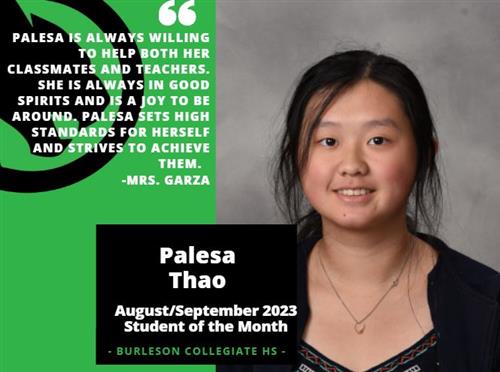 Palesa Thao - August/September 2023 Student of the Month